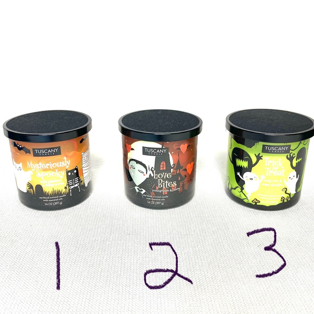 Tuscany 3-Wick Soy and Essential Oils Scented Candles with Halloween Theme - New - Picture 2 of 7